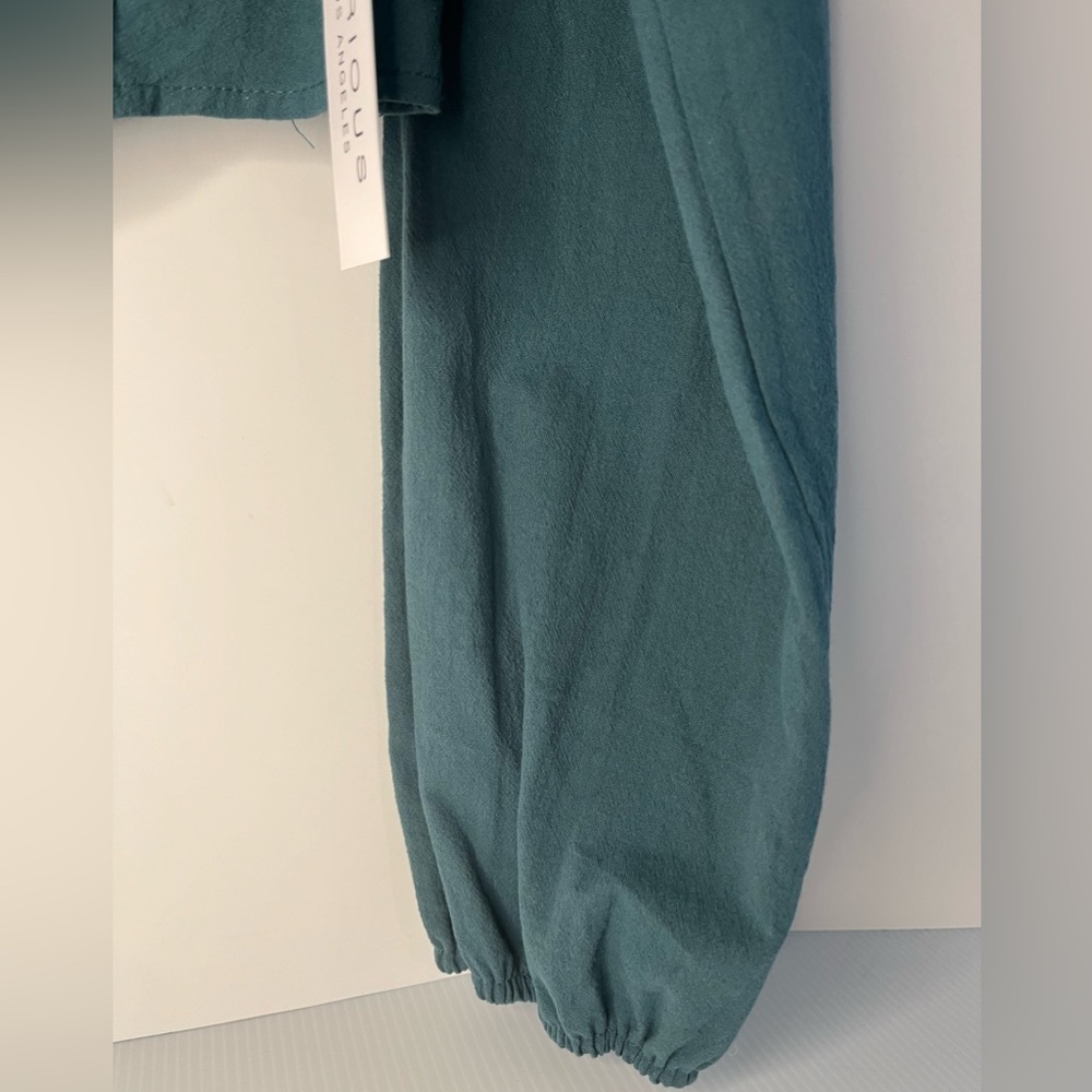 Kirious Long Sleeve 100% Textured Washed Cotton Crop Top - Teal - Picture 9 of 10